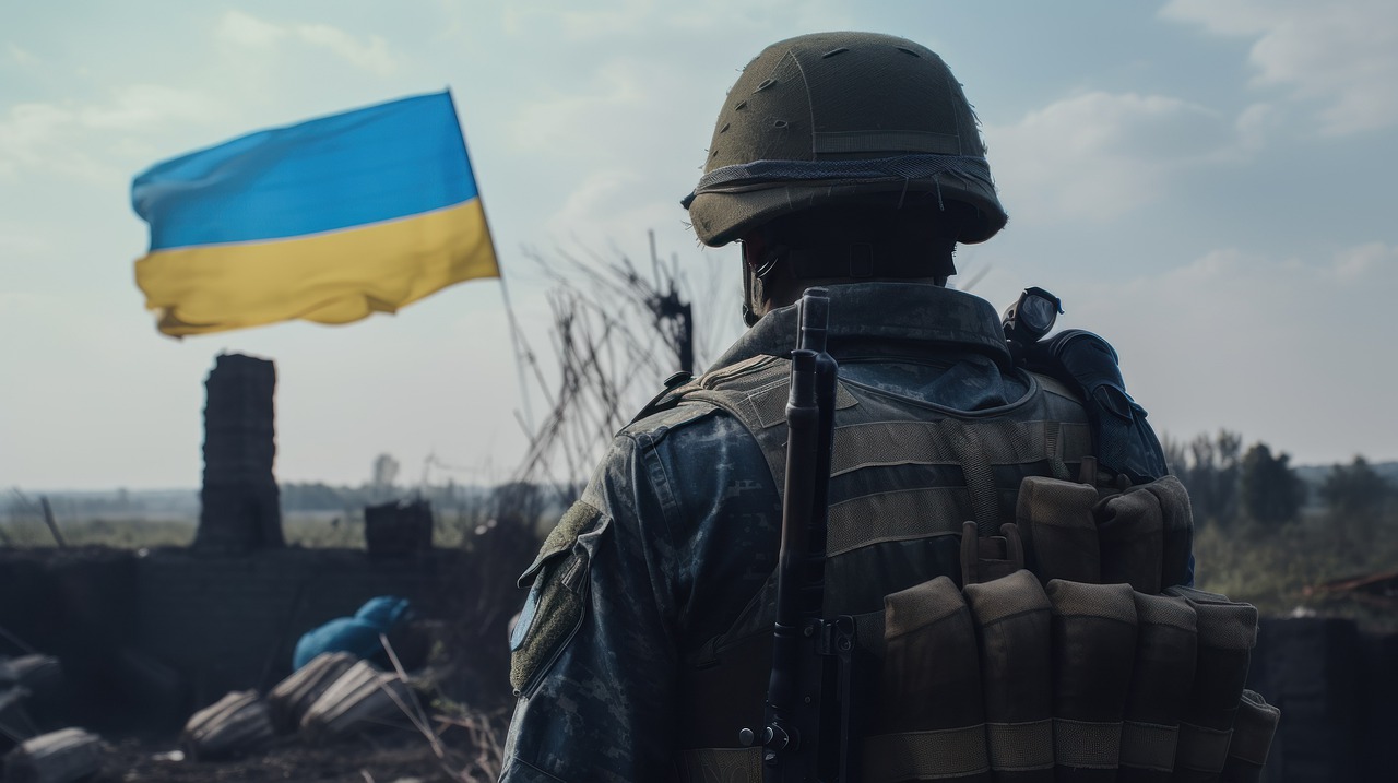 A back picture of ukraine-soldier