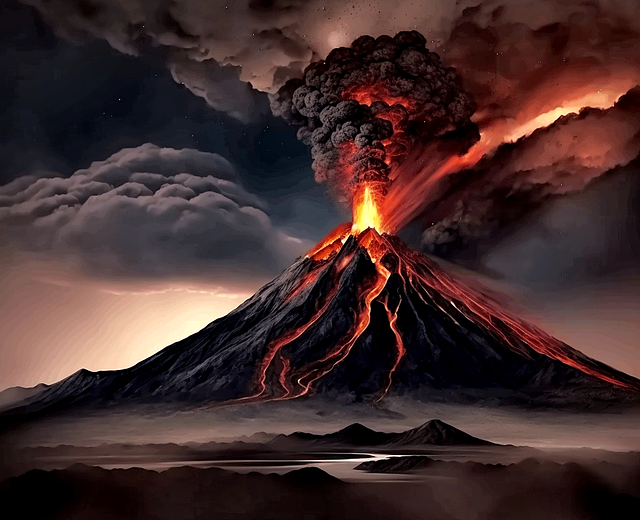 Volcanic eruption on mountain