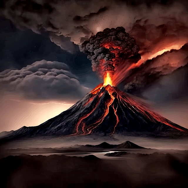 Volcanic eruption on mountain